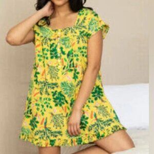 PRINTFRESH Pintuck Nightgown Sleep Dress Herb Garden Print Yellow Size Small